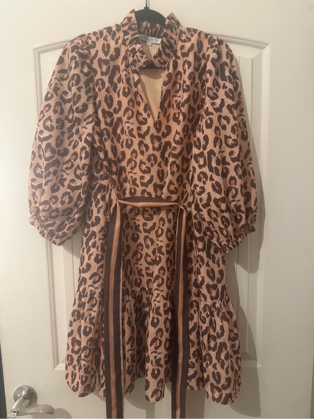 Joy Joy Leopard Puff-Sleeve Dress - Pink, Brown